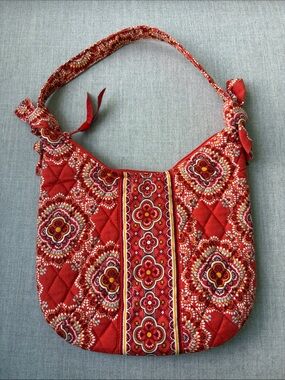 Vera Bradley Orange Quilted Shoulder Bag with Floral Medallions